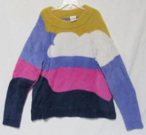 Hanna Andersson Kids Girls Blue Pink White Cloud Colorblock Plush Sweater Sz 12 - Picture 1 of 9
