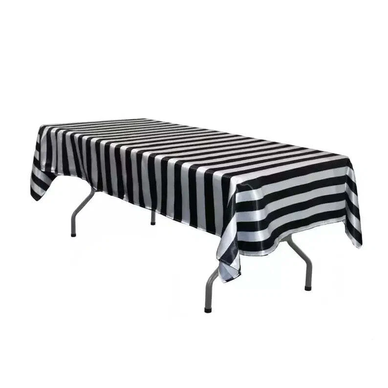 Metallic Plastic Rectangular Black & White Stripe Table Cover Party Tablecloth - Image 1 of 1