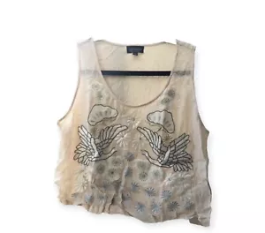 Topshop Embroidery Birds, Flowers & Mushrooms Cream Silver Gold Crop Vest Top - Picture 1 of 4