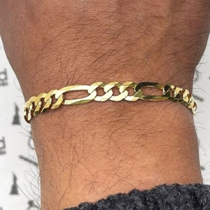 14K Yellow Gold Over Silver 7.3mm Figaro Bracelet 7" 8" 9" - Picture 1 of 6