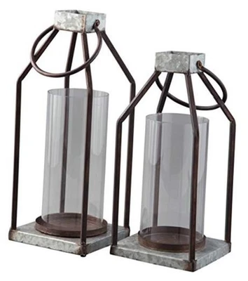  Linterna Diedrick 2 unidades, interior y exterior, 19" y 17", gris y negro rústica Foto 1 de 4