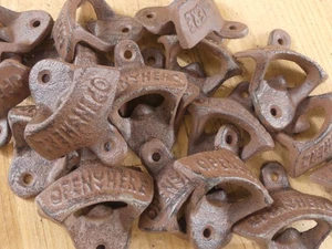 100 OPEN HERE Rustic Cast Iron Wall Mounted Bottle Openers Beer Pop Soda Kitchen - Picture 1 of 9