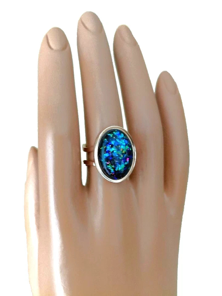 Opal Ring Royal Blue Resin Opal 13x18mm 18KGP Rose Gold, Stainless-Steel Band - Image 1 of 4