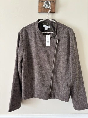 NUEVO CON ETIQUETAS NY & Co Mujer Talla XL Marrón Moto Estilo Chaqueta Bolsillos Delanteros Cremallera Foto 1 de 4