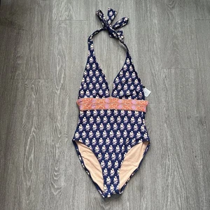 Traje de baño J Crew de una pieza floral halter corbata triángulo vacaciones viaje tropical 6 - Imagen 1 de 8