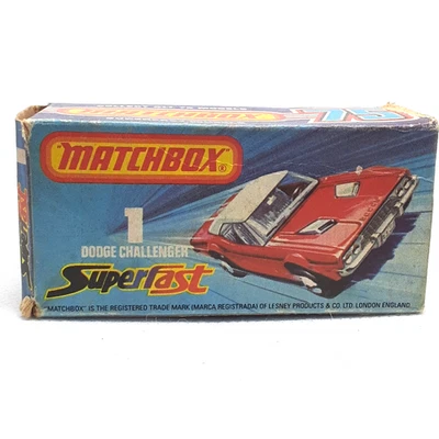 Dodge Challenger No.1 1975 Lesney Matchbox Superfast azul hecho en Inglaterra en caja Foto 1 de 4