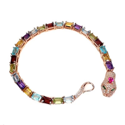 925 Sterling Silver Bracelet Octagon Citrine 6x4mm Topaz Cobra Gemstone 7.5in - Image 1 of 4