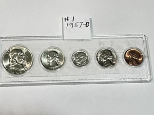 1957-D MINT SET PUT TOGETHER IN 1957, FRESH COINS FROM THE BANK PUT INTO HOLDER - Picture 1 of 2