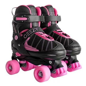 Kids 4 Wheel Quad Pink & Black Roller Skates Boots For Girls & Boys Adjustable - Picture 1 of 28