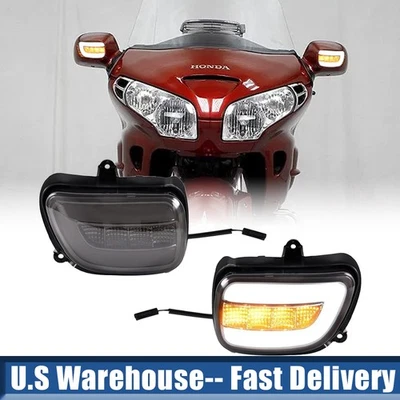 Par de espejos retrovisores laterales LED intermitente DRL para Honda GoldWing GL1800 2001-2017 Foto 1 de 4