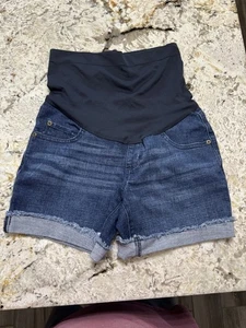 Sonoma Maternity Denim Shorts Frayed Hem Dark Wash Comfort Panel Size 2-Mat New - Picture 1 of 3