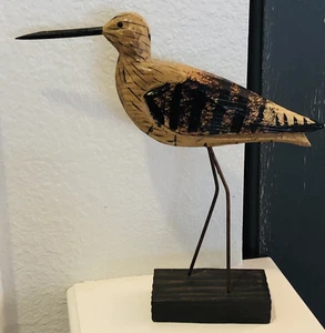 Shore Bird Hand carved Wood hand painted Coastal Beachy 9.5" Tall - Picture 1 of 11