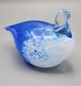 Hand Blown Glass Bird Dove Figurine Paperweight From Finland Blue & White - Picture 1 of 17