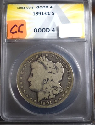 1891-CC MORGAN CARSON CITY SILVER DOLLAR ANACS GOOD 4 - Image 1 of 2