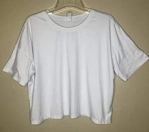 Weißes Cropped T-Shirt XL Kurzarm Rundhals Boxy Pullover super weich Deluxe - Bild 1 von 5