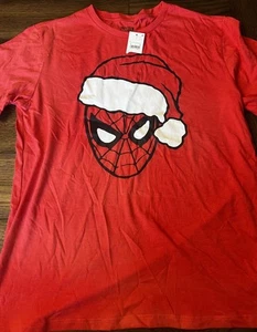 New Marvel Men's Spider-Man Santa Hat Christmas Short Sleeve t-shirt, Sz L Large - Picture 1 of 5
