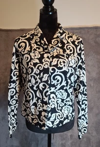 Charter Club Blazer Women's Size M Black/White Vines Print Art To Wear Unique - Picture 1 of 18
