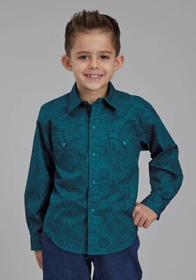 Camisa L/S Roper Niños Niños Tonal Paisley Verde 100% Algodón Foto 1 de 4