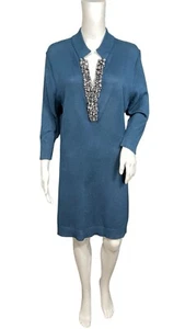 Abito maglione tunica Magaschoni donna L blu acqua seta misto cashmere impreziosito - Foto 1 di 12