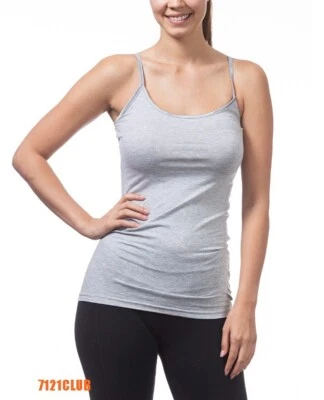 WOMENS Tank Tops Spaghetti Strap Sleeveless Shirts PROCLUB Cami Undershirt S-3XL - Image 1 of 4