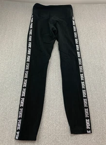 PINK Victoria's Secret Yoga Pants Womens Size Small Black Logo stripe Stretch - Picture 1 of 15