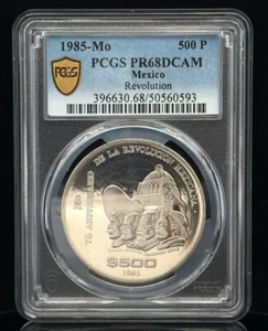 1985 Mo 500 Peso Revolution PCGS PR 68 DCAM Gold Shield - Picture 1 of 5