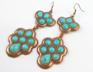 Chunky Copper Dyed Howlite Faux Turquoise Southwest Style Drop Pierced Earrings - Picture 1 of 2