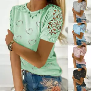 T-shirt maglietta donna estiva casual blusa top donna manica corta cuore taglie forti - Foto 1 di 15