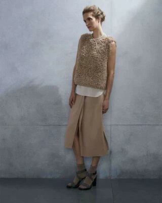 $2650 BRUNELLO CUCINELLI CASHMERE FRINGE SLEEVELESS SWEATER/TOP GOLD SHIMMER - Image 1 of 4