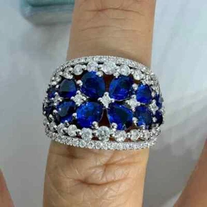 3Ct Pear Cut Lab-Created Sapphire Flower Engagement Ring 14K White Gold Plated - Picture 1 of 14