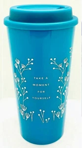 Taza Aller “Take A Moment For Yourself” To Go azul blanco floral 16 oz nueva en caja - Imagen 1 de 4