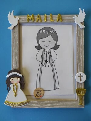 CORNICE PORTAFOTO COMUNIONE BIMBA O BIMBO Idea Regalo - Bomboniere Hand Made - Immagine 1 di 4