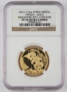 China 2012 Singapore Coin Fair 1/2 Oz 999 Gold Medal Coin NGC PF70 Perfect Grade - Picture 1 of 2