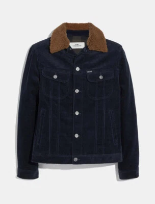 $698 Coach Shearling Collar Navy Corduroy Cotton Wool Trucker Jacket M - Image 1 of 4