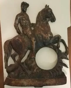 Rare Antique Cast Iron US 1899 Roosevelt Rough Rider Horse Soldier Clock Face - Picture 1 of 3