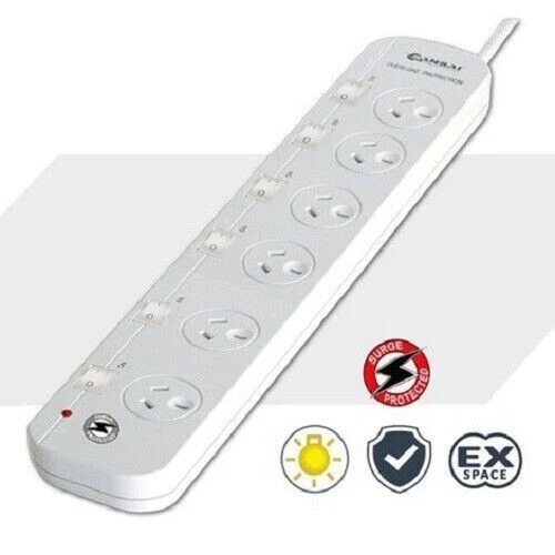 Sansai 6 Outlet Individually Switch Surge Protected Powerboard PAD-661SW - Image 1 of 1