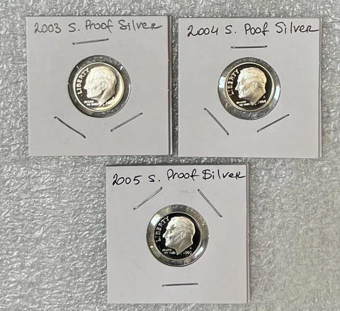 2003,2004,2005 S Silver Proof Roosevelt Dime DCAM   from US Mint Proof Sets Cover