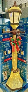 Christmas 6ft Gold Glitter Lamp Post & Bow Indoor Outdoor 120 LED Lights 21 - Picture 1 of 6