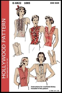 Hollywood Schnittmuster #1085 5 Damen DICKEY'S Stoffe Nähen & Häkeln Vintage 40er  - Bild 1 von 3