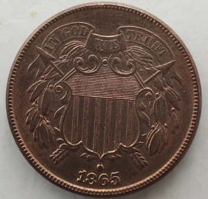 KAPPYSCOINS G9749 1865 NICE CH BU RED BROW TWO CENT PIECE CIVIL WAR DATE USED - Picture 1 of 2