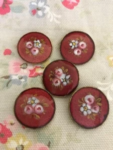 SET 5 VINTAGE METAL AND ENAMEL FLOWER DESIGN BUTTONS 20MM - Picture 1 of 3