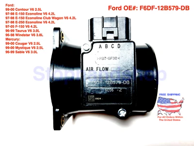 OE Mass Airflow Sensor F6DF-12B579-DB Ford E-150 E-250 Econoline F-150 Taurus V6 - Image 1 of 4