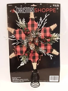 Topper de árbol de compras de Navidad a cuadros negros y rojos - Imagen 1 de 8