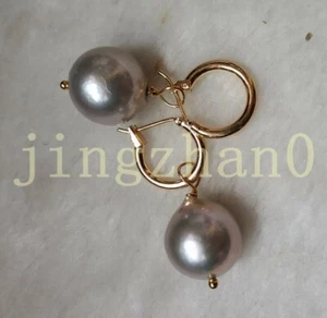 Rare Dainty 12-10MM Real South Sea Baroque Gray Pearl Earrings 14k Gold P HooK - Picture 1 of 4