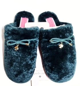 Kate Spade Lucy Faux Fur Slippers Size 8B Peacock Sapphire Green ka183 NWT - Picture 1 of 13