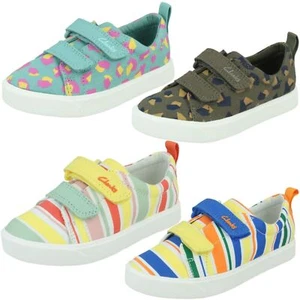 Clarks Childrens Hook & Loop Fastening Canvas Shoes - City Bright - Picture 1 of 37