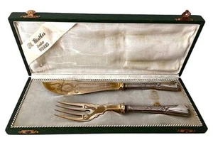 Antique German 800 fine Silver Fish Serving Set - Pair Knife Fork - Picture 1 of 5