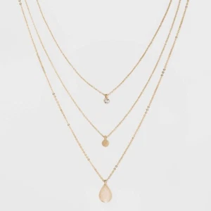 NWT Teardrop 3 Rows Marble Multi Layer Rhinestones Dainty Pendant Necklace NEW - Picture 1 of 4