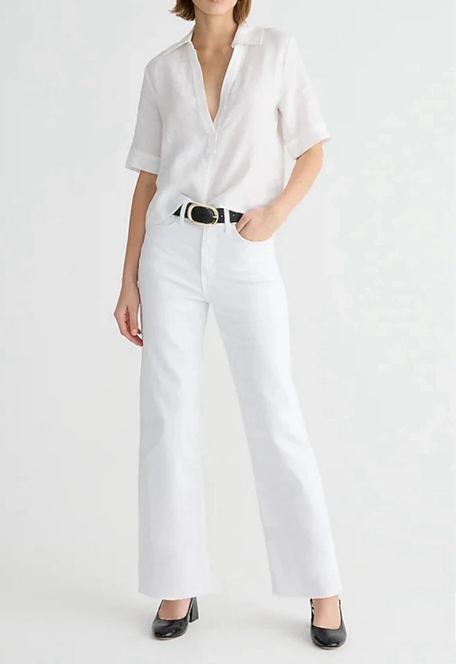 J.Crew Slim Wide Leg Jean White Size 31 High Rise Cotton Raw Hem BP461