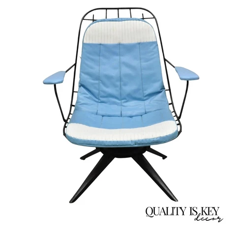 Vintage Homecrest B-25 Headliner Swivel Lounge Chair w/ Original Blue Cushion Cover